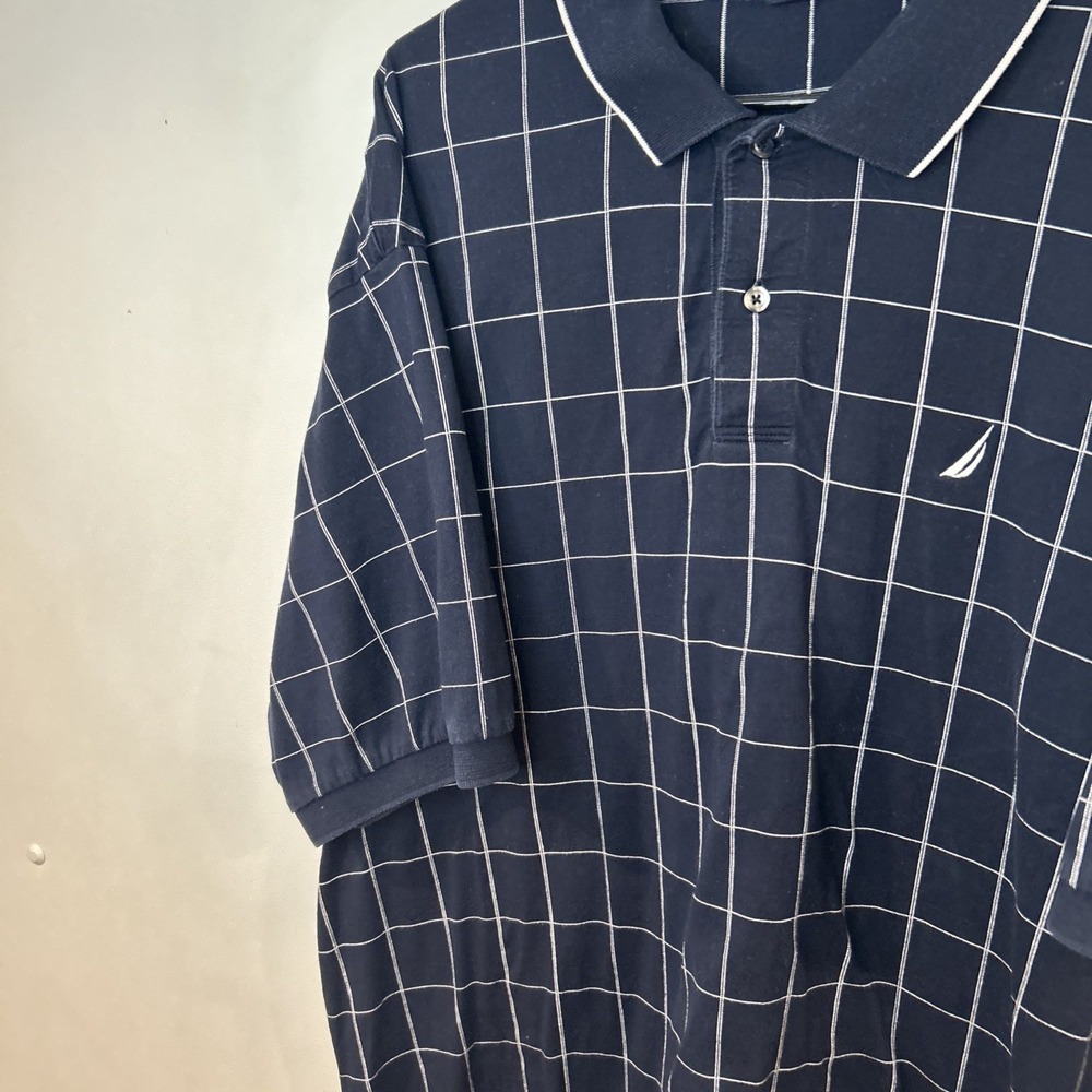 Nautica Navy/White Plaid Mens Cotton Polo Shirt Size XXL - Picture 5 of 8